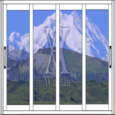 Sliding aluminum construction on 4 guides, 4 windows, opening 75%.