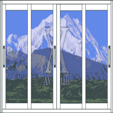 Sliding aluminum construction on two guides, four windows, opening - 50%.