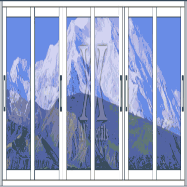 Aluminum sliding construction on two guides, six windows, opening - 50% 