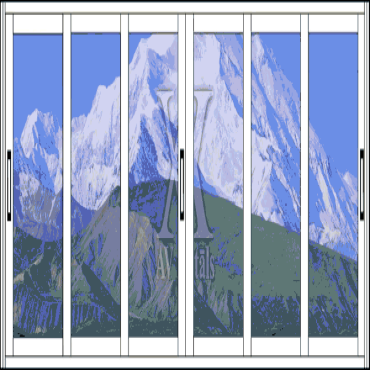 Aluminum sliding construction on three guides, six windows, opening - 70%.